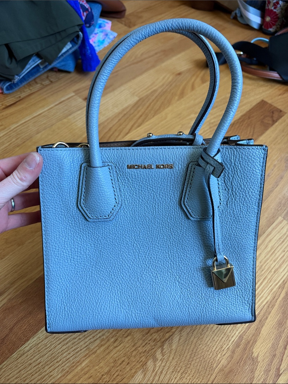 Michael Kors Light Blue Pebbled Leather Satchel